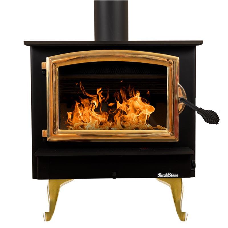 Buck Stove Model 74 Non-Catalytic and Blower Assembly Standard Wood Burning Stove With Gold Door Finish