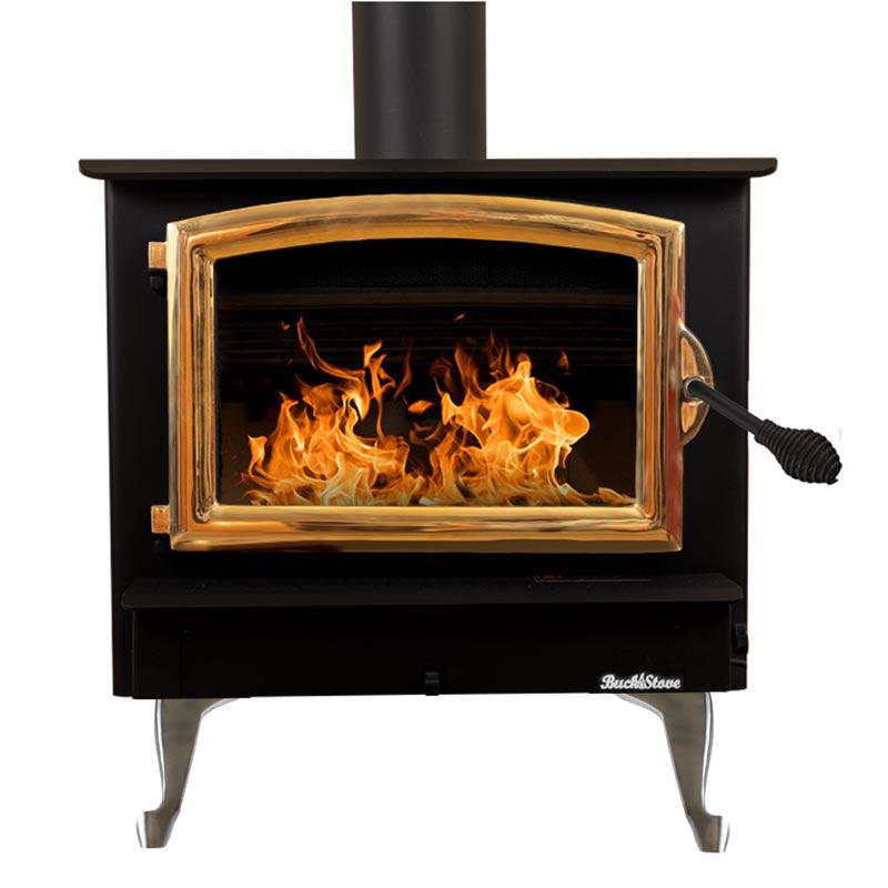 Buck Stove Model 74 Non-Catalytic and Blower Assembly Standard Wood Burning Stove With Gold Door Finish