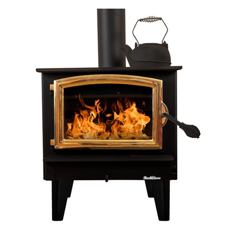 Buck Stove Model 74 Non-Catalytic and Blower Assembly Standard Wood Burning Stove With Gold Door Finish