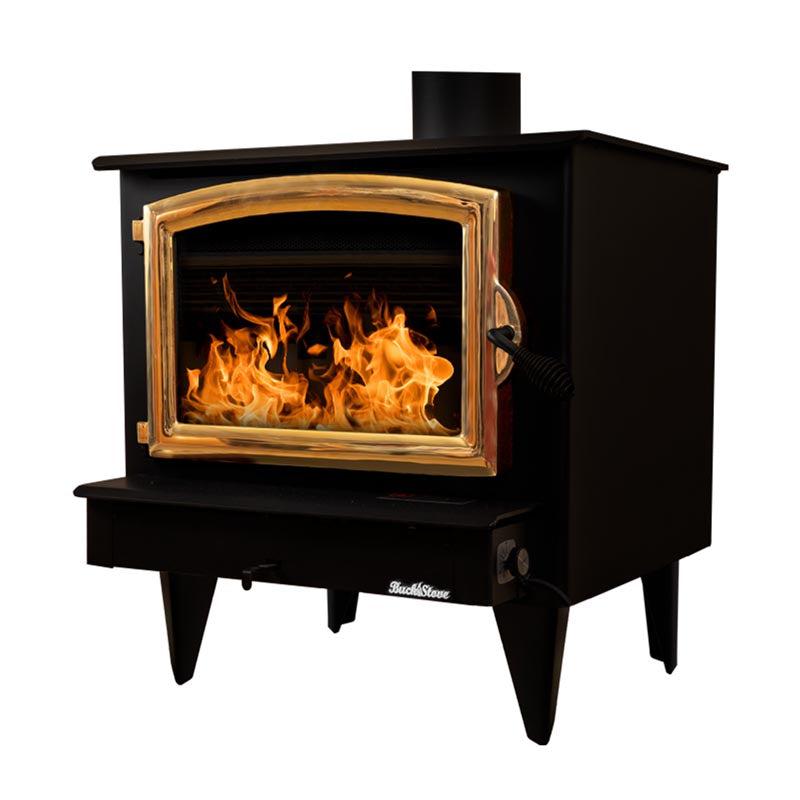 Buck Stove Model 74 Non-Catalytic and Blower Assembly Standard Wood Burning Stove With Gold Door Finish