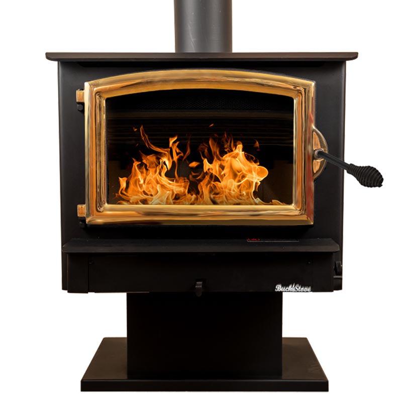 Buck Stove Model 74 Non-Catalytic and Blower Assembly Standard Wood Burning Stove With Gold Door Finish