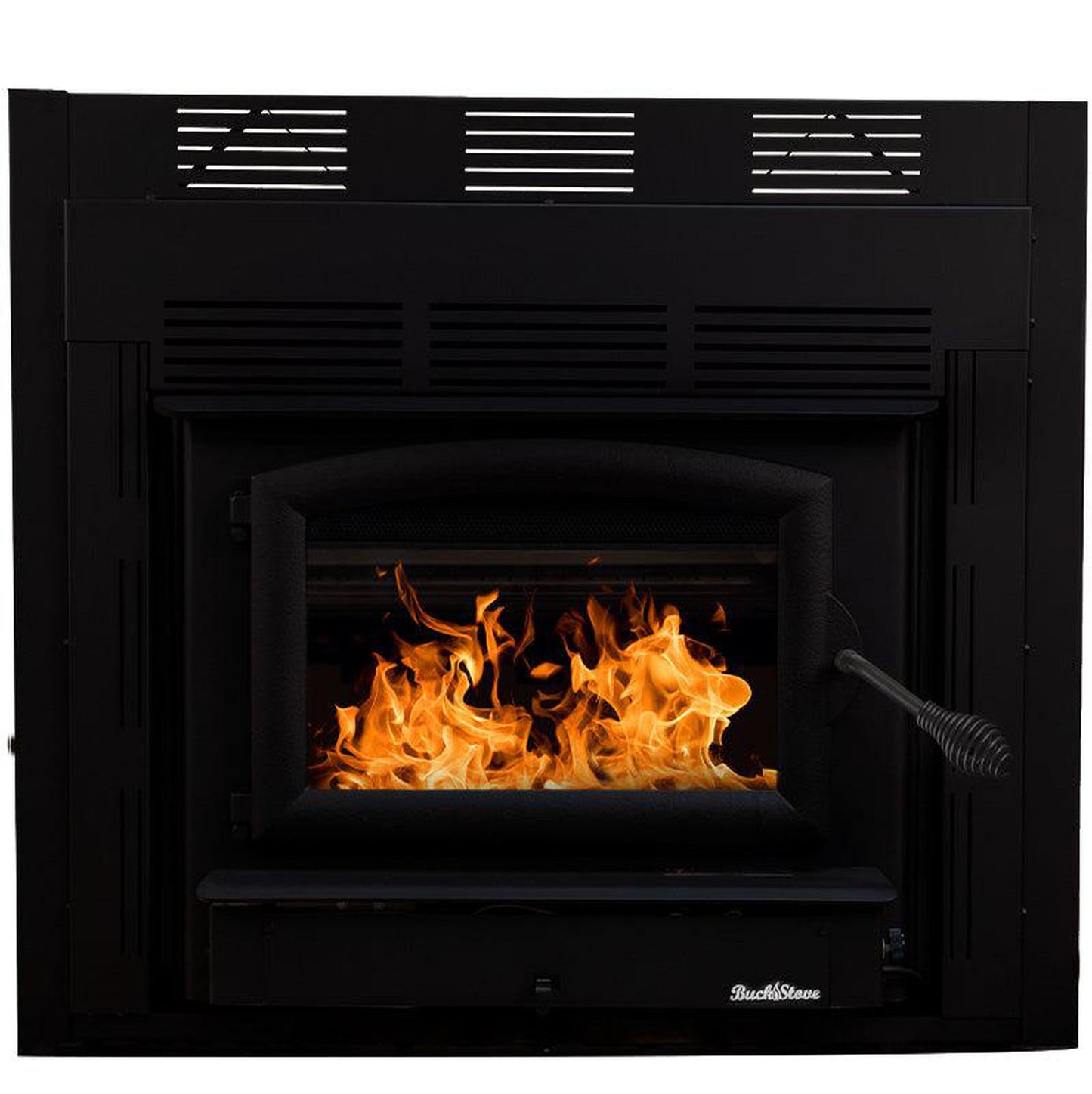 Buck Stove Model 74ZC Zero Clearance Non-Catalytic and Blower Assembly Standard Wood Burning Stove With Black Door Finish