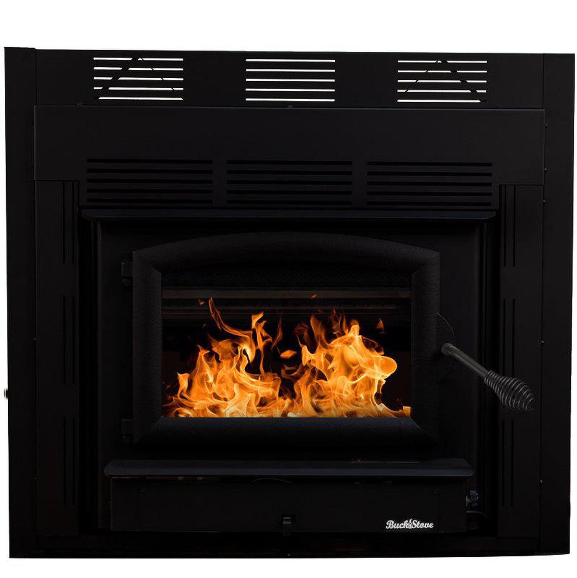 Buck Stove Model 74ZC Zero Clearance Non-Catalytic and Blower Assembly Standard Wood Burning Stove With Black Door Finish