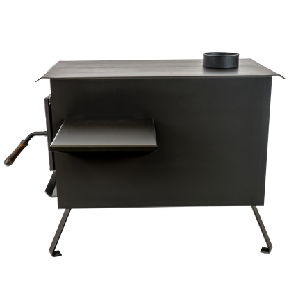 Buck Stove Model Big Buck Black Wood Burning Campstove With Legs, Shelves and 4" Collar