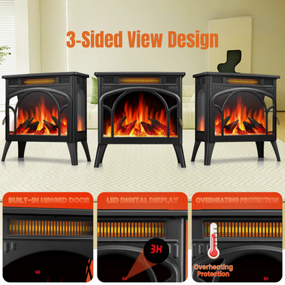 R.W.FLAME 24" Black 500W-1500W Electric Fireplace Heater With 3D-Realistic Flame Effect and Different Flame Colors