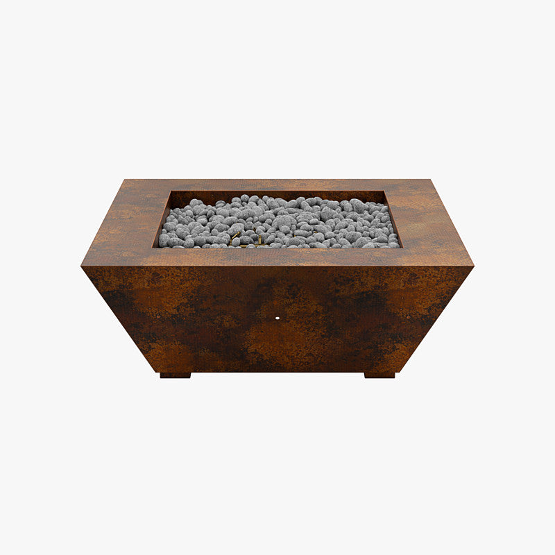 CopperSmith 36"W x 24"H Fire Copper Liquid Propane Square Tapered Fire Pit With Push-button , Black Lava Rock and Gray Fire Glass