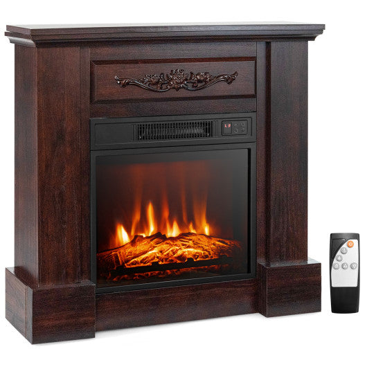 Costway 1400W Natural TV Stand Electric Fireplace Mantel with Remote Control
