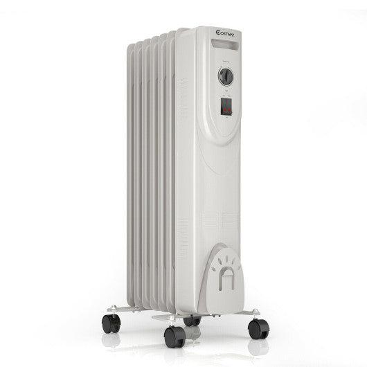 Costway 1500 W 7-Fin Portable Electric Oil Filled Radiator Heater with Adjustable Thermostat