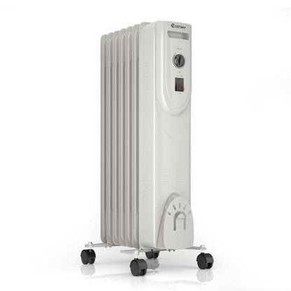 Costway 1500 W 7-Fin Portable Electric Oil Filled Radiator Heater with Adjustable Thermostat