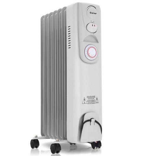 Costway 1500 W 7-Fin Timer Thermostat Electric Oil Filled Radiator Heater