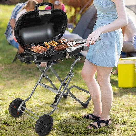Costway 15000 BTU Black Portable Propane BBQ Grill with Wheels and Side Shelf