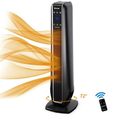 Costway 1500W Black Portable Oscillating Electric Space Tower Heater with Remote Control
