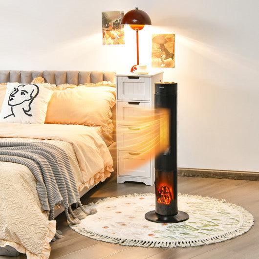 Costway 1500W Ceramic Tower Space Heater with Remote Control and Realistic 3D Flame