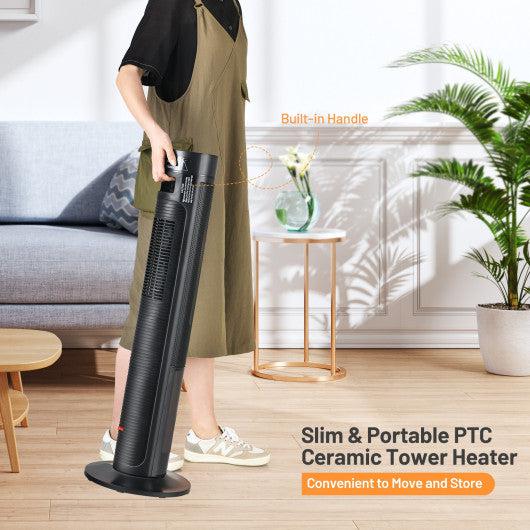 Costway 1500W Ceramic Tower Space Heater with Remote Control and Realistic 3D Flame