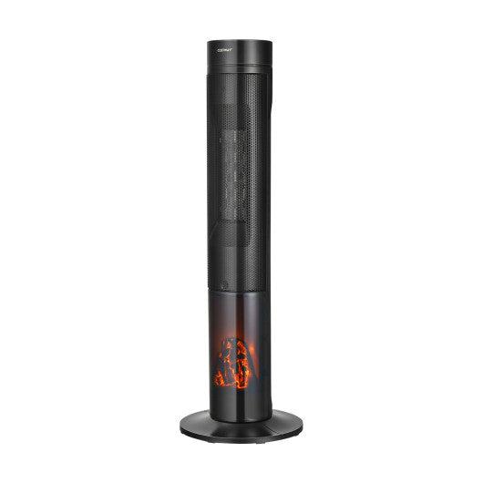 Costway 1500W Ceramic Tower Space Heater with Remote Control and Realistic 3D Flame