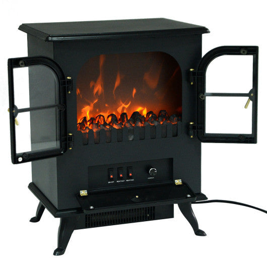 Costway 1500W Electric Free Standing Fireplace Heater with 2 Doors
