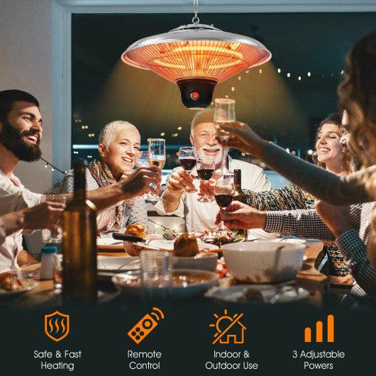 Costway 1500W Electric Hanging Ceiling Mounted Infrared Heater with Remote Control - White