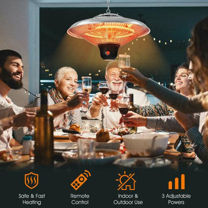 Costway 1500W Electric Hanging Ceiling Mounted Infrared Heater with Remote Control - White