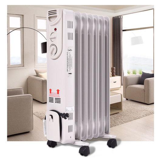 Costway 1500W Electric Portable Oil Filled Radiator Space Heater with 3 Heat Settings