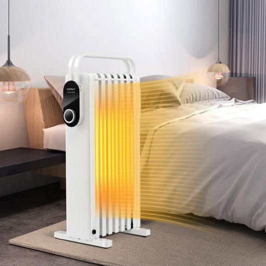 Costway 1500W Electric Space Heater Oil Filled Radiator Heater with Foldable Rack - White