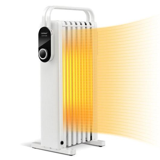 Costway 1500W Electric Space Heater Oil Filled Radiator Heater with Foldable Rack - White