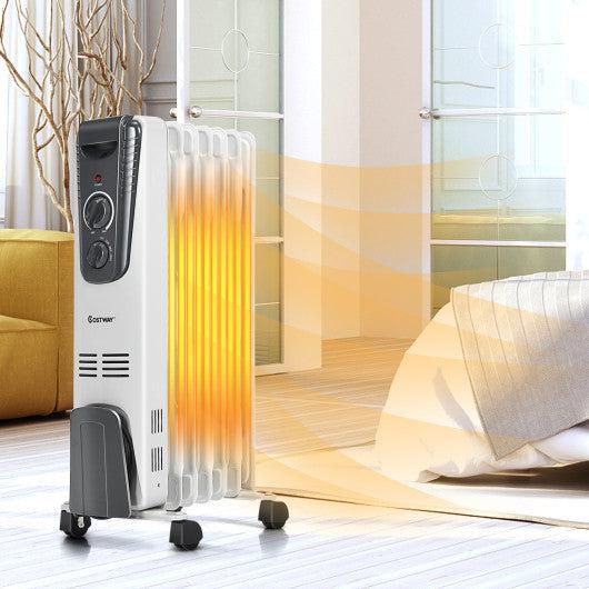 1500 W Oil-Filled Heater Portable Radiator Space Heater with Adjustable  Thermostat - Costway
