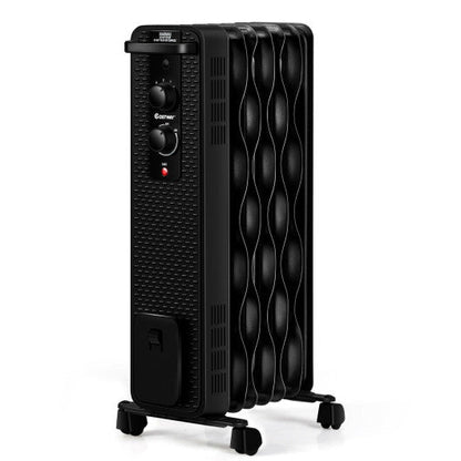 Costway 1500W Oil-Filled Heater Portable Radiator Space Heater with Adjustable Thermostat - Black