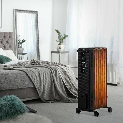 Costway 1500W Oil-Filled Heater Portable Radiator Space Heater with Adjustable Thermostat - Black