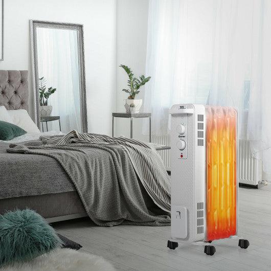 Costway 1500W Oil-Filled Heater Portable Radiator Space Heater with Adjustable Thermostat - White