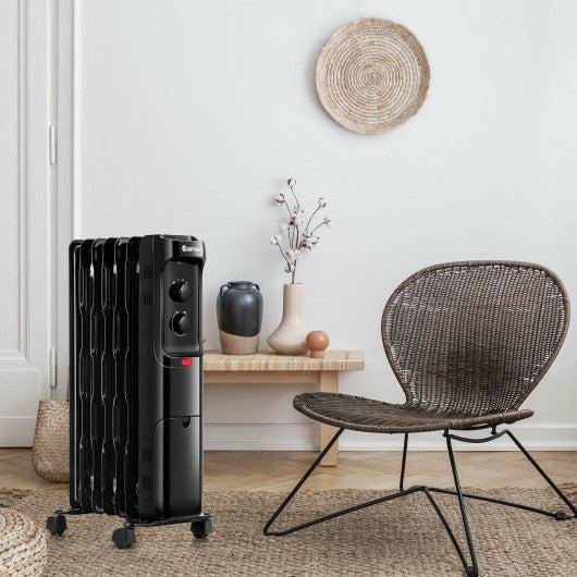 Costway 1500W Oil Filled Portable Radiator Space Heater with Adjustable Thermostat - Black
