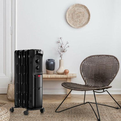 Costway 1500W Oil Filled Portable Radiator Space Heater with Adjustable Thermostat - Black