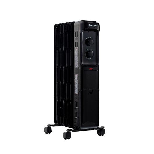 Costway 1500W Oil Filled Portable Radiator Space Heater with Adjustable Thermostat - Black