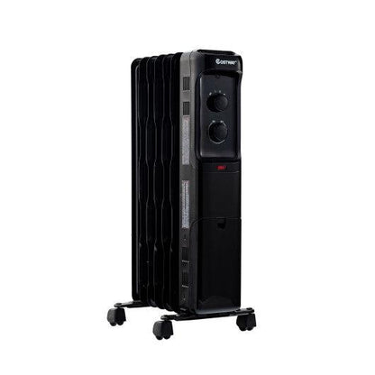 Costway 1500W Oil Filled Portable Radiator Space Heater with Adjustable Thermostat - Black