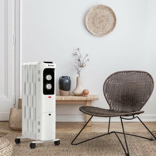 Costway 1500W Oil Filled Portable Radiator Space Heater with Adjustable Thermostat - White