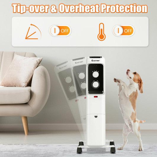 Costway 1500W Oil Filled Portable Radiator Space Heater with Adjustable Thermostat - White