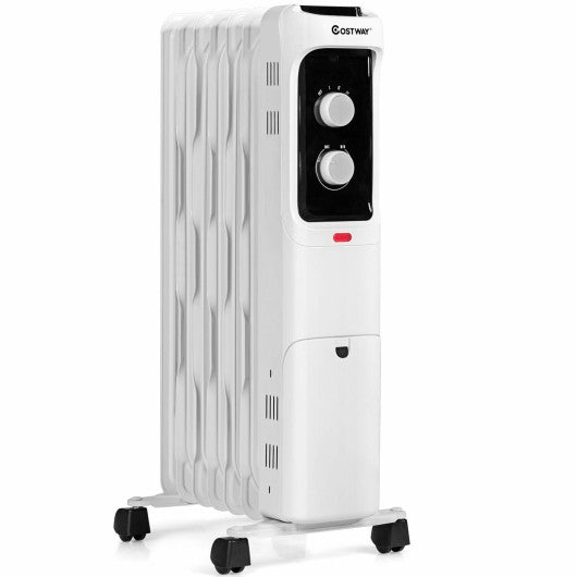 Costway 1500W Oil Filled Portable Radiator Space Heater with Adjustable Thermostat - White