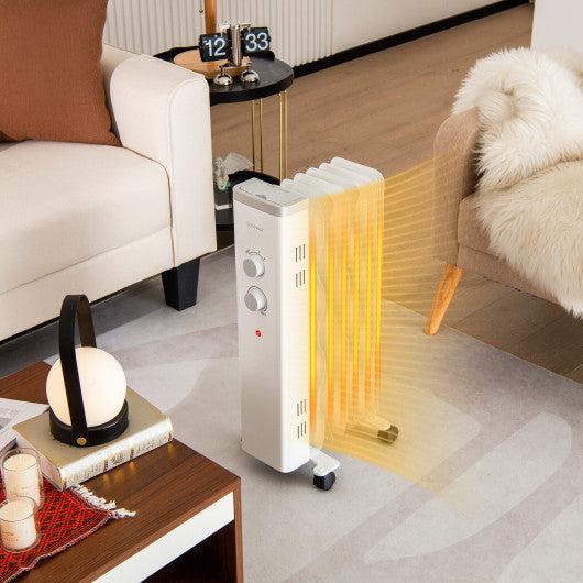 Costway 1500W Oil Filled Space Heater with Universal Wheels and 3-Level Heat - White
