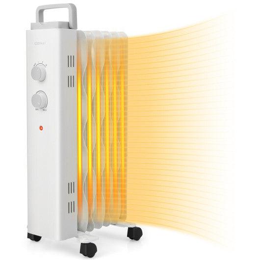 Costway 1500W Oil Filled Space Heater with Universal Wheels and 3-Level Heat - White
