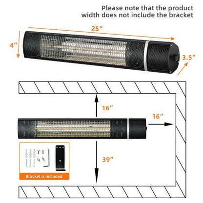 Costway 1500W Outdoor Electric Patio Heater with Remote Control - Black