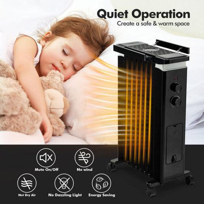 Costway 1500W Portable Oil Filled Radiator Heater with 3 Heat Settings - Black