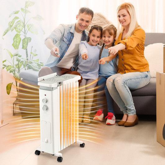 Costway 1500W Portable Oil Filled Radiator Heater with 3 Heat Settings - White