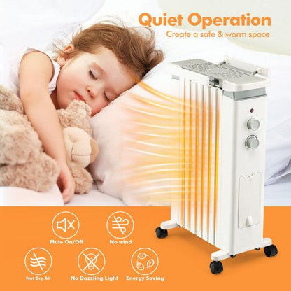 Costway 1500W Portable Oil Filled Radiator Heater with 3 Heat Settings - White