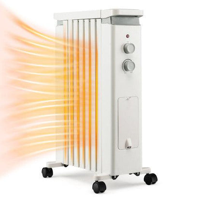 Costway 1500W Portable Oil Filled Radiator Heater with 3 Heat Settings - White