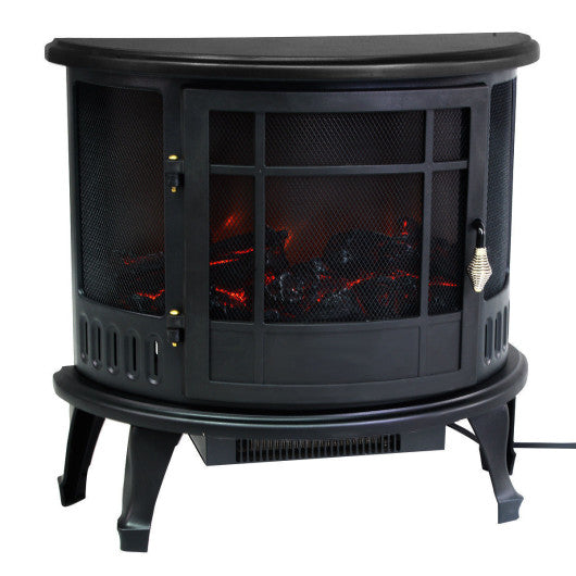 Costway 1500W Semi-Circle Free Standing Electric Fireplace Heater Fire Flame Stove