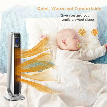 Costway 1500W Silver Portable Oscillating Electric Space Tower Heater with Remote Control