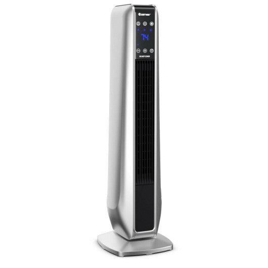 Costway 1500W Silver Portable Oscillating Electric Space Tower Heater with Remote Control