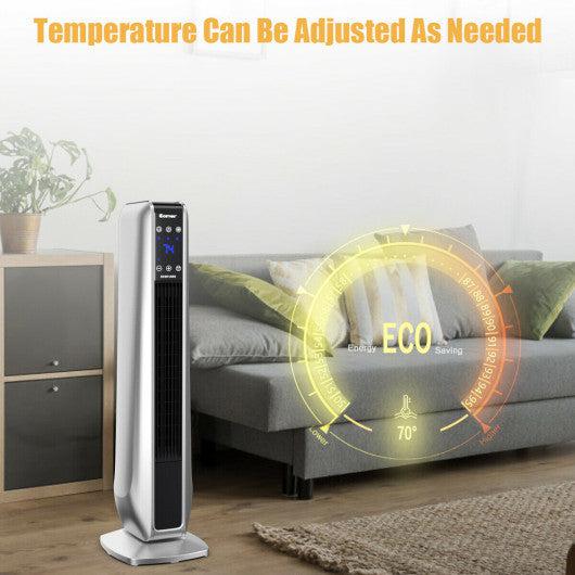 Costway 1500W Silver Portable Oscillating Electric Space Tower Heater with Remote Control