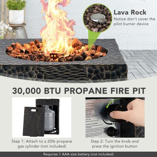 Costway 16' 30,000 BTU Square Outdoor Propane Fire Pit with Lava Rocks Waterproof Black Cover