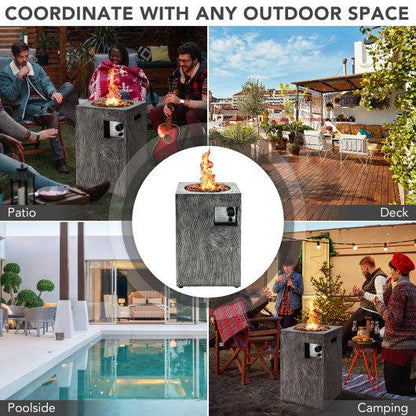 Costway 16' 30,000 BTU Square Outdoor Propane Fire Pit with Lava Rocks Waterproof Gray Cover