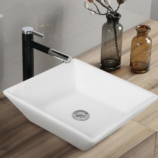 Costway 16" x 16" Square Bathroom Ceramic Vessel Sink with Pop-up Drain